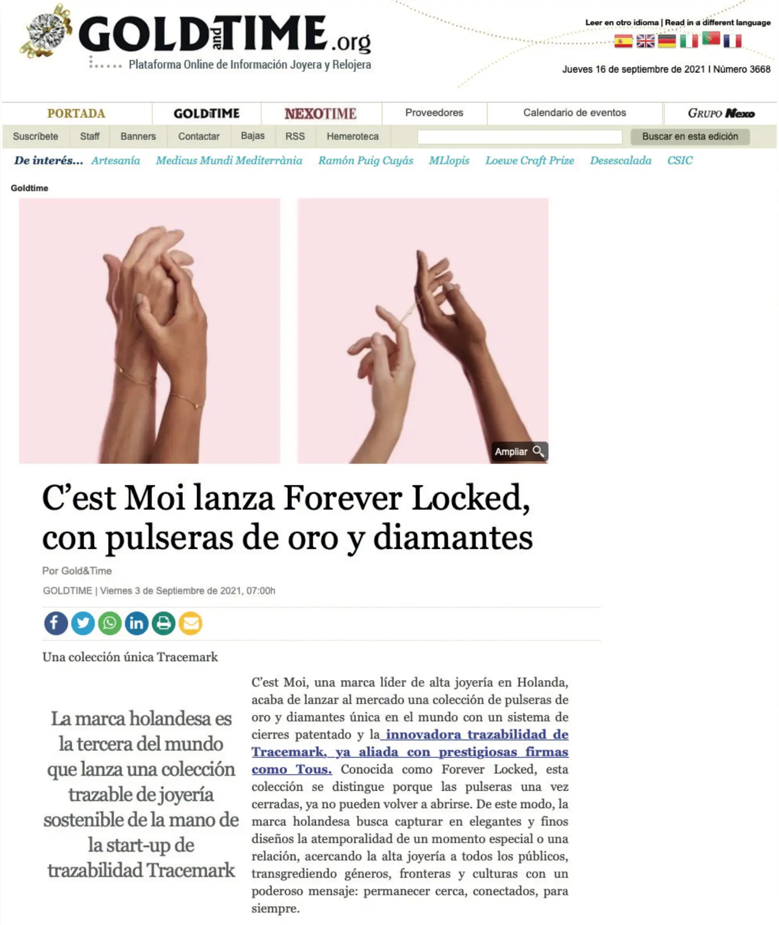 Screenshot van Forever Locked-publicatie in Gold and Time
