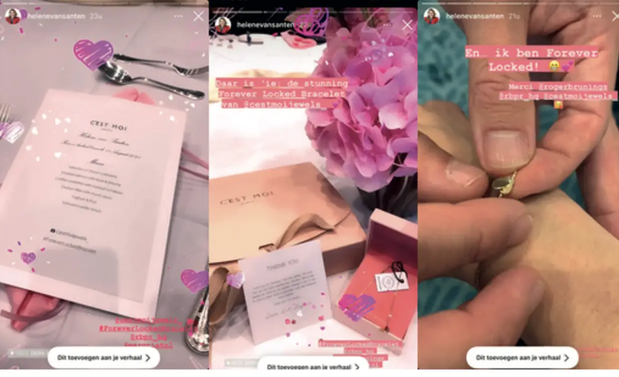 Screenshots van socialmediaposts van Helene van Santen van een Forever Locked-event