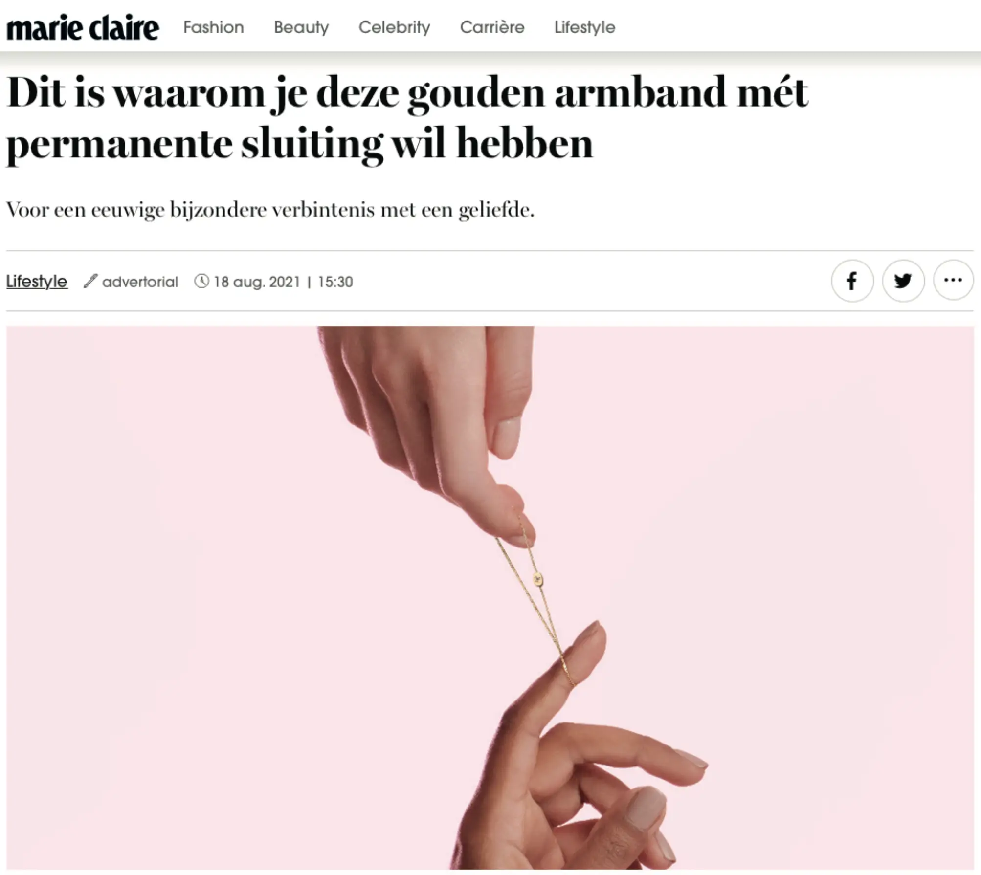 Screenshot van Forever Locked-publicatie in Marie Claire
