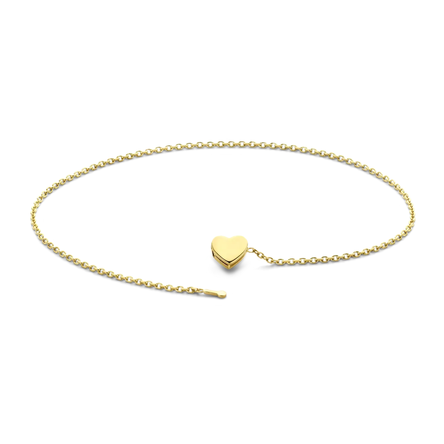 Gouden armband van 14 karaat met hart hanger en anker schakels